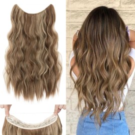 Silk-co Flip in Synthetic Extensions, Long Wavy Hairpiece with Elastic Band and Clip, Adjustable Hair Extensions for Women, Light Brown Highlights Blonde, 60 cm
