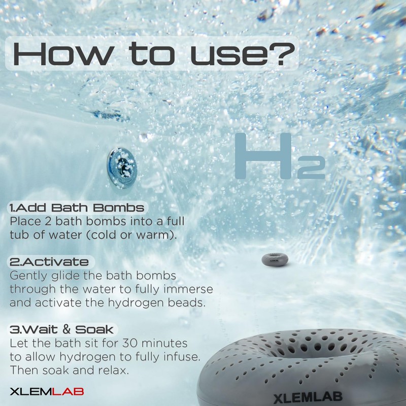XLEMLAB H2 Hydrogen Bath Bombs – Molecular Hydrogen Tablets for
