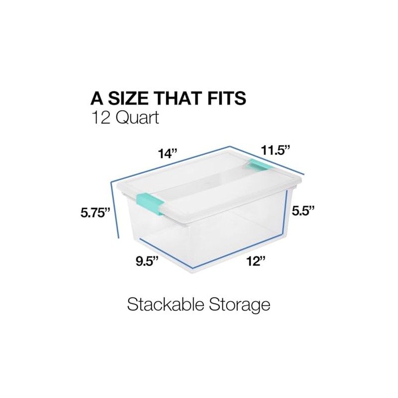 Tribello 6-Pack 12 Qt Stackable Plastic Storage Bins with Lids