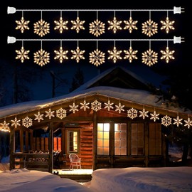 Snowflake Christmas String Lights with 9 Drops - 13ft 150 Mini Bulb Icicle Lights with Hooks, Plug-in Connectable Hanging Lights for Christmas Home Indoor Outdoor Party Wedding Holiday Décor, 2 Pack