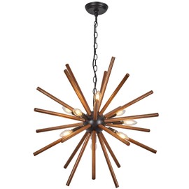 SHENGQINGTOP 9-Light Sputnik Chandeliers 26" Black Farmhouse Wood Pendant Lighting Industrial Globe Ceiling Hanging Light Fixture for Kitchen Dinging Room Living Room Bedroom Entryway Foyer