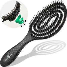 MarQus Organic Hair Brush with Boar Bristles and Spiral Spring - Detangling Brush for Any Hair Type for Shine and Volume - Hair Brush without Pulling, Colour Black