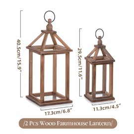 Staymoment Wooden Lanterns Decorative Indoor Set of 2: Hanging Farmhouse Lantern Candle Holder for Table Centerpiece Fireplace Mantle Shelf Home Decor Wedding Decoration