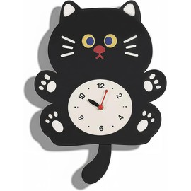 FASHION in THE CITY Cute Cat Wall Clock, Silent Non-Ticking Kids Wall Clock with Swinging Tail, Battery Operated Wall Clocks for Bedroom, Living Room, Nursery, Home Decor