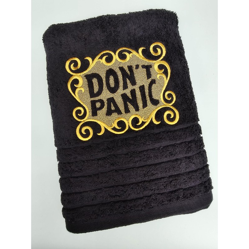 Don't Panic Black Bath Towel, Towel Day Towel, 25th May