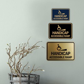 Signs ByLITA Classic Framed Handicap Accessible Ramp Durable ABS Plastic | Laser Engraved | Easy Installation | Elegant Design Sign (Black/Gold) - Small