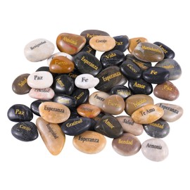 ROCKIMPACT 50 Pieces Spanish ESPAÑOL Engraved Rocks Inspirational Pebble Stones, Spanish ESPAÑOL Motivational Stones Positive Sayings for Students Teachers Affirmation, 2"-3" Each