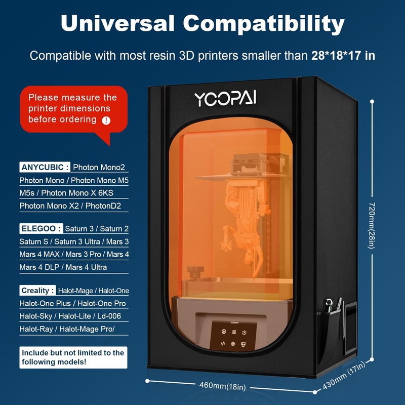 Resin 3D Printer Enclosure with Ventilation Kit & LED Light,