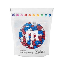 M&M’S WORLD Red, White, and Royal Blue Milk Chocolate Candy - 2lbs Bulk Resealable Bag for Celebrations, 4th of July Decorations, Red, White, Blue Decorations and More