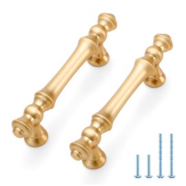 JOY DECOR 10 Pack 3 Inch Brushed Brass Kitchen Cabinet Handles, Zinc Gold Kitchen Cabinet Pulls, Kitchen Cabinet Hardware for Drawer Cupboard Dresser Wardrobe Pulls, 3" Hole Center (76mm)