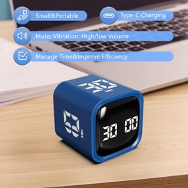 Cuteefun Cube Timer, Rotating Pomodoro Timer, 5/10/30/60 Minutes & Individual Countdown, Digital Egg Timer with Vibration, Short Timer with Adjustable Sound for Children, Kitchen, Sports, Blue