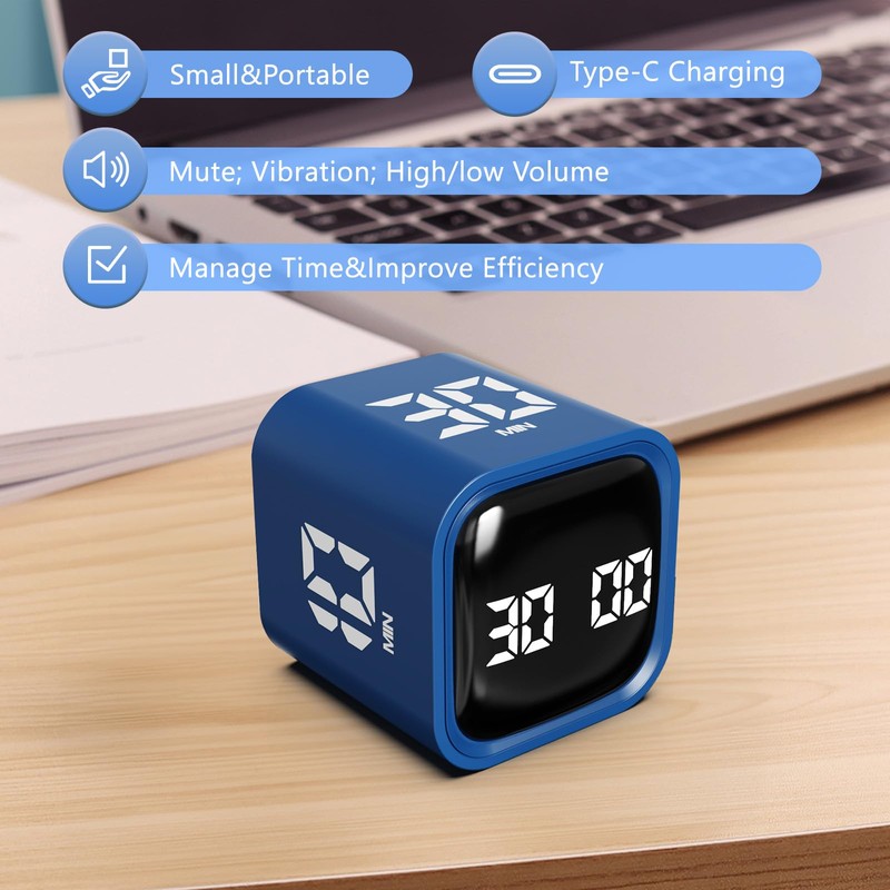 Cuteefun Cube Timer, Rotating Pomodoro Timer, 5/10/30/60 Minutes & Individual