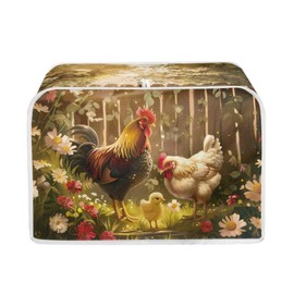Baxinh Chicken Rooster Flower Toaster Cover 4 Slice Wide Slot, Washable Kitchen Appliance Cover Dust Resistant Protector for Home, Toaster Protector Kitchen Accessories