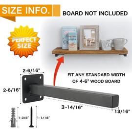 EZYDECOR Heavy Duty Shelf Brackets 6 Pack Iron Metal Wall Mounted Floating Shelf Bracket Farmhouse Furniture Decorations Hardware Included (4") Black