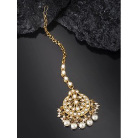 Aheli Faux Kundan Beaded Maang Tikka Indian Wedding Ethnic Fashion Jewelry Gift for Women White