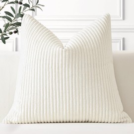 Artscope Cozy Striped Corduroy Cushion Cover 50x50cm Super Soft Decorative Square Throw Pillow Covers Case for Sofa Couch Bedroom Car Decor 20 x 20 Inches, Cream White