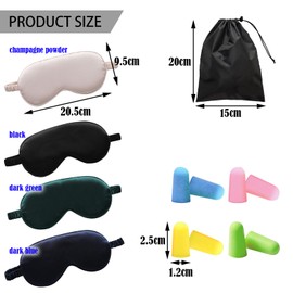 DKDDSSS 4 PCS Seiden-Schlafmaske Augenmaske Schlafbrille mit Verstellbarem Stirnband und 4 Paaren Ohrstöpseln Schlafmaske Seide für Herren, Frauen, Kinder