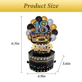 RVSWIHFA 18th Birthday Card - Unique 3D Pop-Up Design - Luxury Black and Gold Birthday Greeting Card