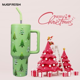 40 oz Christmas Tumbler with Handle and Straw, Christmas Gifts for Women Cup Holder Friendly Insulated Christmas Travel Mug Stainless Steel Water Bottle