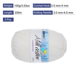 Rebower Cotton Yarn,65% Cotton and 35% Acrylic Fibers Soft Knitting Yarn [for Hand DIY Bag Cushion Crocheting Knitting Projects Home Decor], -3 Skeins/3×218yards/3×3.53oz/Cream