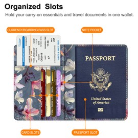 Fintie Passport Holder Travel Wallet RFID Blocking PU Leather Card Case Cover (Blooming Hibiscus)