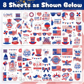 Partywind Metallic Silver Fourth of July Accessories, 98 Styles Patriotic Temporary Tattoos for Kids Adults Independence day/Memorial Day Decorations, Red White and Blue Party Supplies Favors
