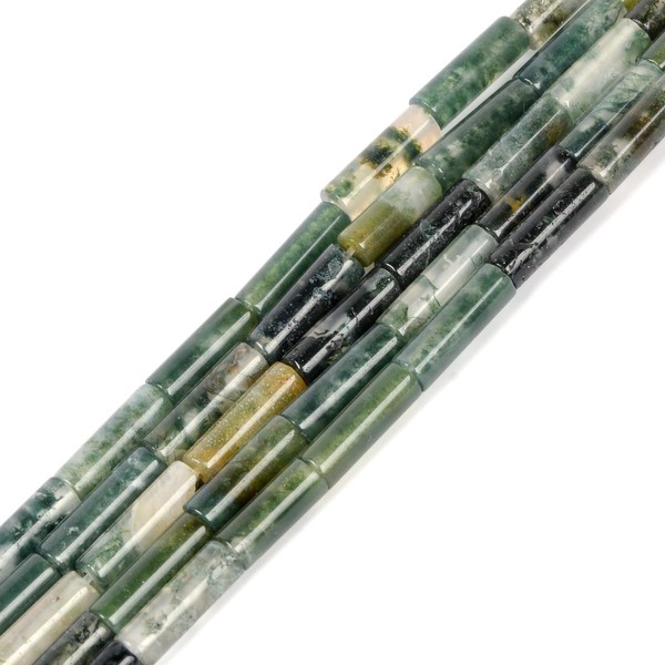 13mm Natural Moss Agate Column Tube Cylinder Loose Beads 15