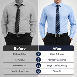 Camisa elástica para hombres con cuello y clip de corbata, extensores de botones, para camisas ajustables para militares o profesionales
