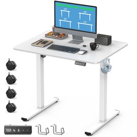 Xyndyx Small Height Adjustable Electric Standing Desk, 31.5" x 23.6" Sit Stand up Desk with Splice Board, Ergonomic Rising Computer Home Office Desk Table with Memory Preset, White Frame/White Top
