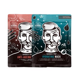 BARBER PRO HYDRATION DUO 2-in-1 Natural Bamboo Face Mask Multipack Hyaluronic Acid Anti-Ageing Vitamin-C Brightens Tones Nourishes Vegan Skincare Multi Award Winning Brand