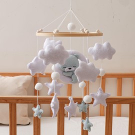 EERKEOD Baby Crib Mobile Bear Nursery Mobile for Boys Girls Teddy Velvet Mobile Nursery Decor for Infant Bedroom Hanging Baby Mobile for Bassinet Newborn Baby Gift（Brown Bear） (Blue)