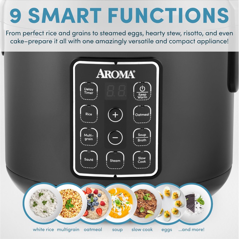 AROMA® 12-Cup (Cooked) Digital Rice & Grain Multicooker (ARC-966BD), Black