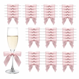MORSUNBELA 50 Pcs Light Pink Bow,Small Satin Bows for Gift Wrapping,Crafting,Party,Birthday,Weddings,Mini Gift Bows Pink