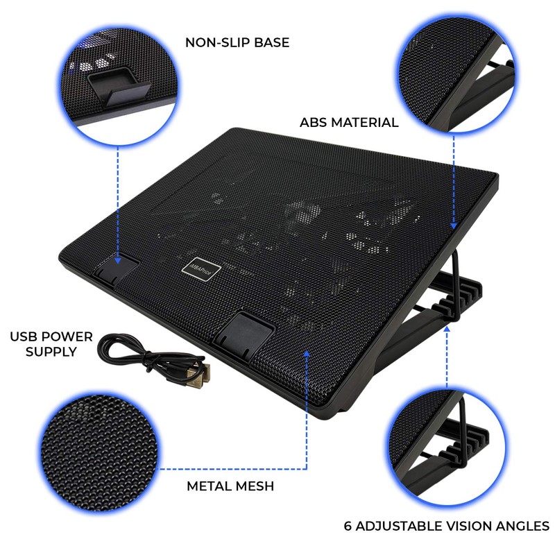iMBAPrice Black Laptop Cooling Pad, Laptop Cooler with 5 Blue