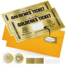 NEWJEK Pack of 2 Golden Ticket Voucher Rubbel, Golden Ticket with Envelope, Wish Voucher to Fill Yourself, Gift Idea for Girlfriend, Mum, Child