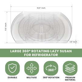 NOSTALGIQ 360° Rotating Lazy Susan for Refrigerator| Rectangular Fridge Organizer | Cabinet, Pantry, Refrigerator Organizers and Storage | Effortlessly Refrigerator Organizing Solution (16.5 x 11in)