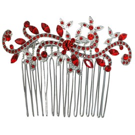 Faship Red Crystal Floral Hair Comb