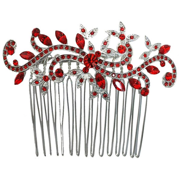 Faship Red Crystal Floral Hair Comb