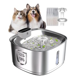Wireless Cat Water Fountain Stainless Steel, Smart Pet Water Fountain Cordless,3.2L/108oz with Filters and 2 Spray-Head,Pet Water Fountain for Cats Dogs Indoor