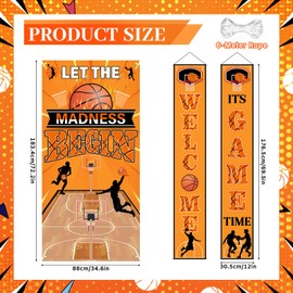 3Pcs Basketball Party Decorations Set, Let The Madness Begin Basketball Door Cover Welcome It's Game Time Porch Sign Banner Backdrop for Indoor Outdoor March Madness Sport Theme Party Supplies