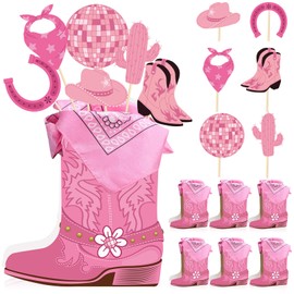 Weekgrat 8 Sets 129 Pcs Cowboy Western Party Centerpieces Cowboy Party Decorations Western Table Toppers with cowboy boots shaped box cutouts and sticks for Western Party Birthday Decor(Cowboy,Pink)