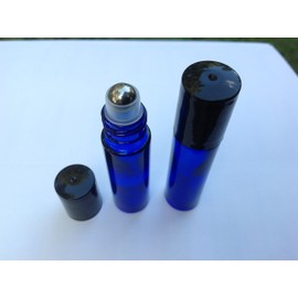 HS HEALTHY SOLUTIONS GLASSWARE USA - 10ml Cobalt Blue Glass Roll On THICK Bottles (24) with Stainless Steel Roller Balls - Refillable Aromatherapy Essential Oil Roll On (24)