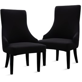 Liykimt Stretch Wingback Side Chair Slipcover-Accent Chair Cover Slipcover with Arm,Washable Upholstered Arm Dining Chair with Nailed Trim Protector for Dining Living Room Set of 2,Black