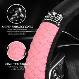 ZKGYUS Steering Wheel Cover, Leather Steering Wheel Cover, Universal Size 37-38 cm, Non-Slip Steering Wheel Cover, Colourful Glitter Crystal Rhinestones, Car Steering Wheel Protector for Women and