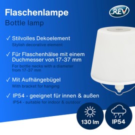 REV LAMPRUSCO LED Akku Flaschenlampe - Tischlampe kabellos 130lm 2W 4000mAh - Flaschenlicht dimmbar in Warmweiß & IP54 spritzwassergeschützt - Touch Tischleuchte für innen & außen