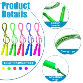 Honoson 100 Pcs Rainbow Jump Rope Bulk Operation Christmas for Kids 7.8ft Nylon Stripe Ropes with Handle Adjustable Colorful Party Favor Charity Gift Boxes Outdoor Indoor Fun Fitness Activity