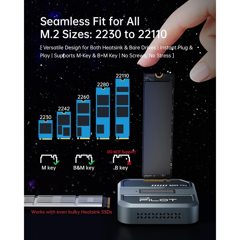 AMZPILOT Tool-Free M.2 SSD to USB C Dock with Travel