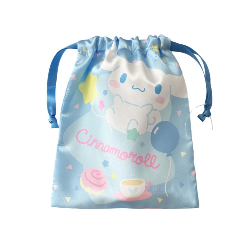 Small Planet Sanrio Ribbon Drawstring Bag, Cinnamorol, Simple, Cute