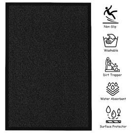 KAV Non-Slip Washable Door Mat – Durable Indoor Outdoor Absorbent Rug, Front Door Decor, Kitchen & Bathroom Floor Mat, Doormat for Home & Office - (90x150) cm / (3x5) ft - Black