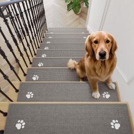 YDKGL Stair Treads Non Slip Indoor 1PCS, Rubber Backing Stair Runner Rugs for Wooden Steps, Residue Free Stair Carpet Treads for Kids Elders and Pets, Machine Washable Stair Mats, Gray, 8" x 30"